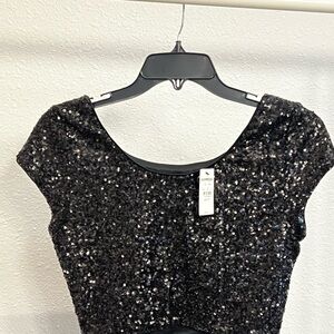 Crop Top Sparkling Black Sequin